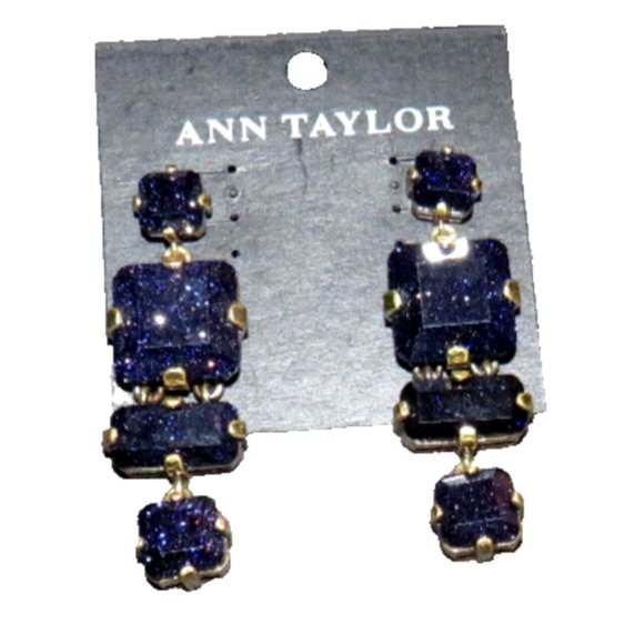 Ann Taylor Navy Sparkly Dangle Statement Earrings - Picture 1 of 7